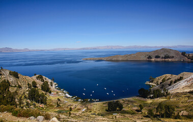 Panoramic view of Lake Titicaca from Isla del Sol, Bolivia