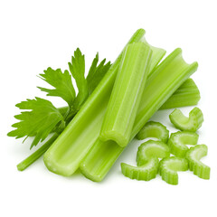 Celery stalk bunch isolated om white background cut out.