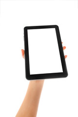 in human hands tablet computer touch-screen gadget with isolated