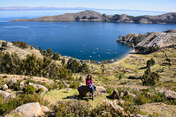 Panoramic view of Lake Titicaca from Isla del Sol, Bolivia