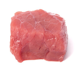 Raw chopped beef meat cube isolated om white background cut out.