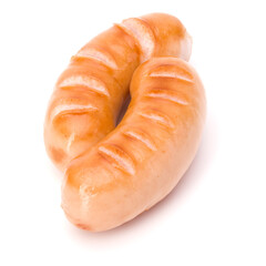 Two grilled sausages isolated on white background cutout
