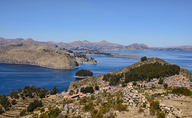 Fototapeta na wymiar Panoramic view of Lake Titicaca from Isla del Sol, Bolivia