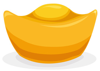 Golden sycee in cartoon style, isolated over white background, Vector Illustration