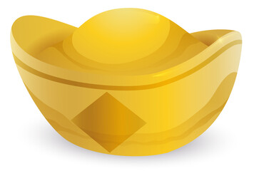 Traditional sycee or Chinese golden ingot isolated, Vector Illustration