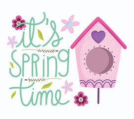 spring time bird house flowers decoration card