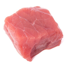 Raw chopped beef meat cube isolated om white background cut out.