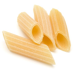 Italian pasta isolated on white background. Pennoni. Penne rigate.