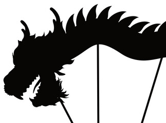 Silhouette of Chinese dragon costume over poles performing its dance, Vector Illustration