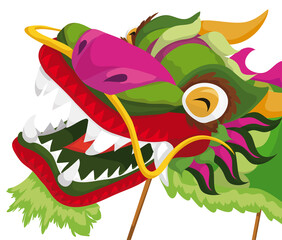 Happy head of Chinese dragon dancers, Vector Illustration