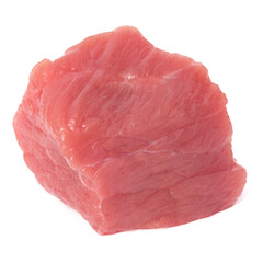 Raw chopped beef meat cube isolated om white background cut out.