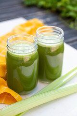 Celery juice. Detox juice. Vegetarianism and healthy eating.