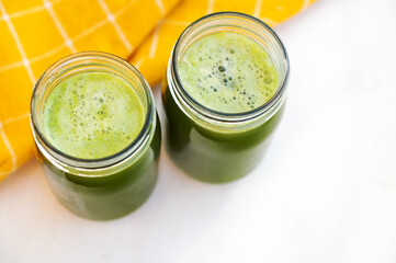 Celery juice. Detox juice. Vegetarianism and healthy eating. Top view.