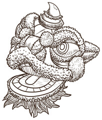 Chinese lion head costume in Southern style in hand drawn style, Vector Illustration