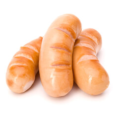 Fried sausages isolated on white background cutout