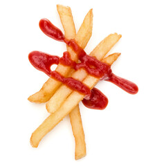 French Fried Potatoes with ketchup isolated on white background