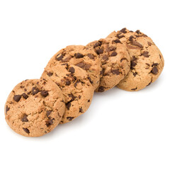 Chocolate chip cookies isolated on white background. Sweet biscuits. Homemade pastry.
