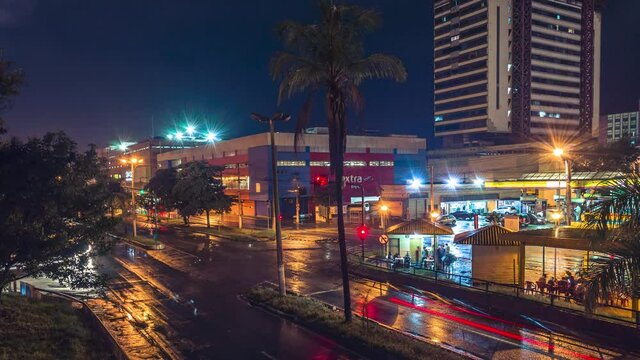 Time lapse traffic at night in Volta Redonda , Brazil