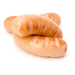 Fried sausages isolated on white background cutout