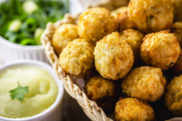Fried rice cake called rice cake in straw basket, Brazilian food