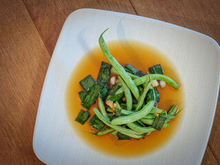 Fresh pickled string beans on a plate