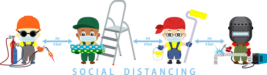 Space for safety and people should be 2 meter apart. Coid-19 Social distancing vector illustration.