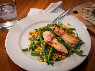 Chicken, Green Bean, Corn, and Farro Salad with Feta Cheese