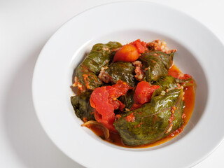 Rustic Cabbage Wrap with Ground Beef and Rice Cooked in Red Tomato Sauce