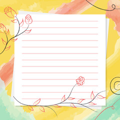 Blank Note Paper with a colorful background, ready for your message. Vector illustration.
