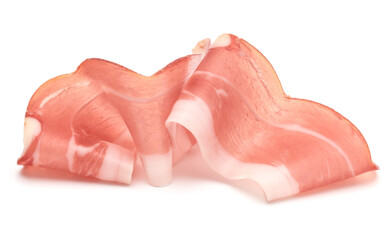 Italian prosciutto crudo or jamon. Raw ham. Isolated on white background