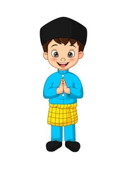 Cartoon Muslim boy greeting salaam