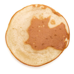 One pancake isolated on white background cutout. Top view.