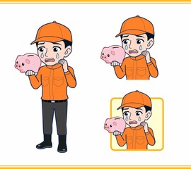 オレンジの作業着を着た男性