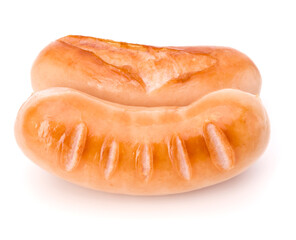 Two grilled sausages isolated on white background cutout