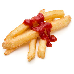 French Fried Potatoes with ketchup isolated on white background
