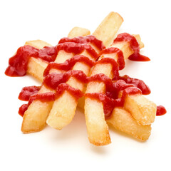French Fried Potatoes with ketchup isolated on white background
