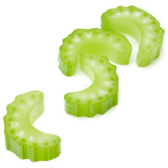 Chopped Celery stalk slices isolated om white background cut out.