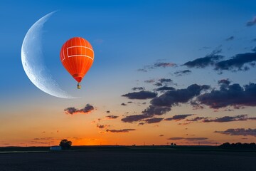 balloon against the background of a crescent, the tranquility of nature