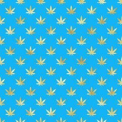 Marijuana Seamless Pattern - Gold foil textured marijuana leaves repeating pattern design