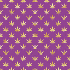 Marijuana Seamless Pattern - Gold foil textured marijuana leaves repeating pattern design