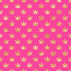 Marijuana Seamless Pattern - Gold foil textured marijuana leaves repeating pattern design