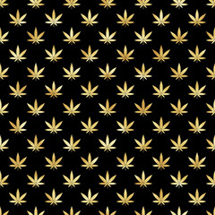 Marijuana Seamless Pattern - Gold foil textured marijuana leaves repeating pattern design - 414567045