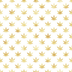 Marijuana Seamless Pattern - Gold foil textured marijuana leaves repeating pattern design