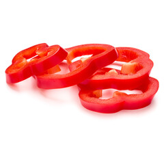 Red sweet bell pepper slices isolated on white background cutout