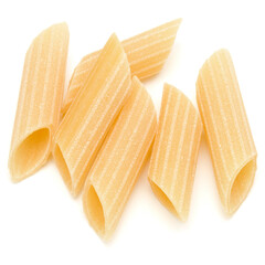 Italian pasta isolated on white background. Pennoni. Penne rigate.