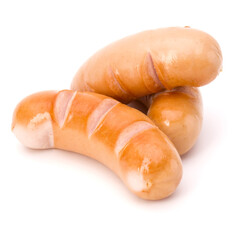 Fried sausages isolated on white background cutout
