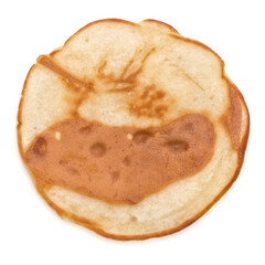 One pancake isolated on white background cutout. Top view.