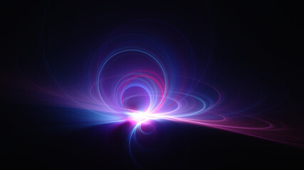 Abstract background, smooth blue and red lines on a black background.