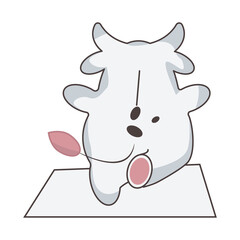 Zen bull in the style of kawaii,yoga tranquility,cow standing on one leg in a posture swallow rear view