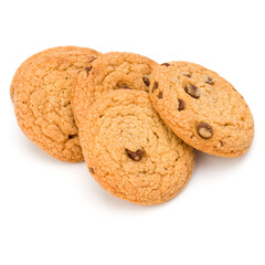 Chocolate chip cookies isolated on white background. Sweet biscuits. Homemade pastry.